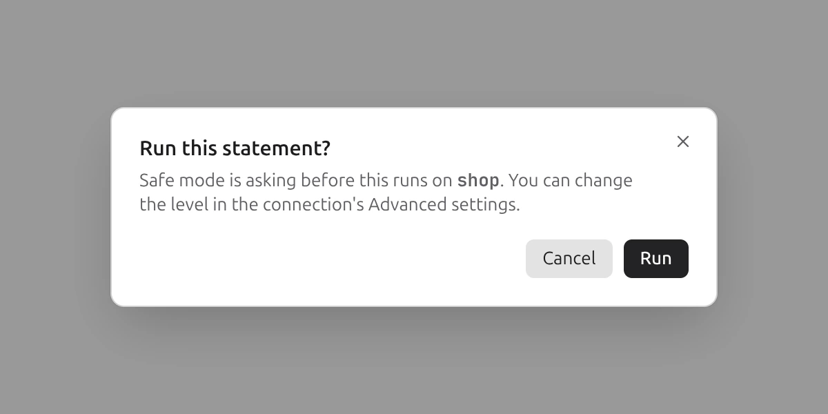 Plasma confirmation dialog asking before a DROP statement runs.